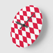 ババリア赤と白ダイヤモンド国旗のパターン ラウンド壁時計 (傾斜)