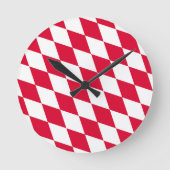 ババリア赤と白ダイヤモンド国旗のパターン ラウンド壁時計 (正面)