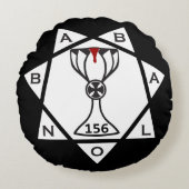 ババロン·ラメンの黒星とロゴ枕 ラウンドクッション (正面)