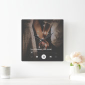 バパーソナライズされたンタインの歌カップル写真 スクエア壁時計 (ホーム)