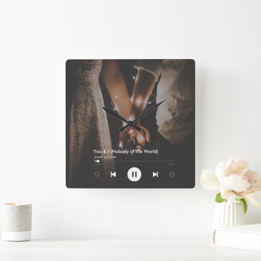 バパーソナライズされたンタインの歌カップル写真 スクエア壁時計 (ホーム)