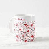 バパーソナライズされたンタインの赤いハートパターン コーヒーマグカップ (正面左)