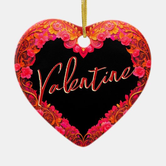 バパーソナライズされた華美レンタインデーハートオーナメント セラミックオーナメント (正面)