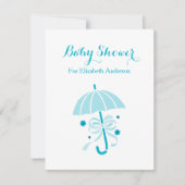 バビィガーリーーシャワーかわいいターコイズの弓付き傘 招待状 (正面)