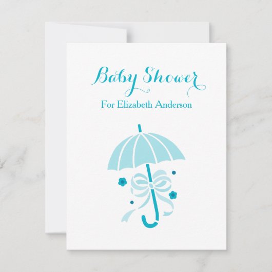 バビィガーリーーシャワーかわいいターコイズの弓付き傘 招待状 (正面)