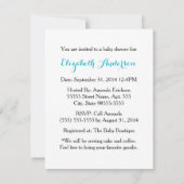 バビィガーリーーシャワーかわいいターコイズの弓付き傘 招待状 (裏面)