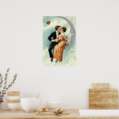 バビクトリアンレンタインデーヴィンテージキスオンザムーン ポスター (キッチン)