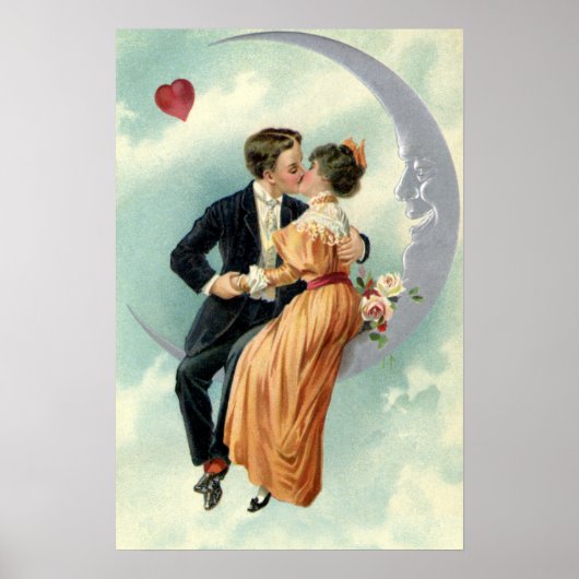 バビクトリアンレンタインデーヴィンテージキスオンザムーン ポスター (正面)