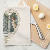 バビクトリアンレンタインデー、ヴィンテージ天使wレター キッチンタオル (四つ折り)