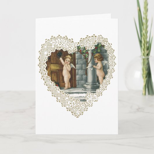 バビクトリアンレンタインデー、ヴィンテージ天使wレター シーズンカード (正面)