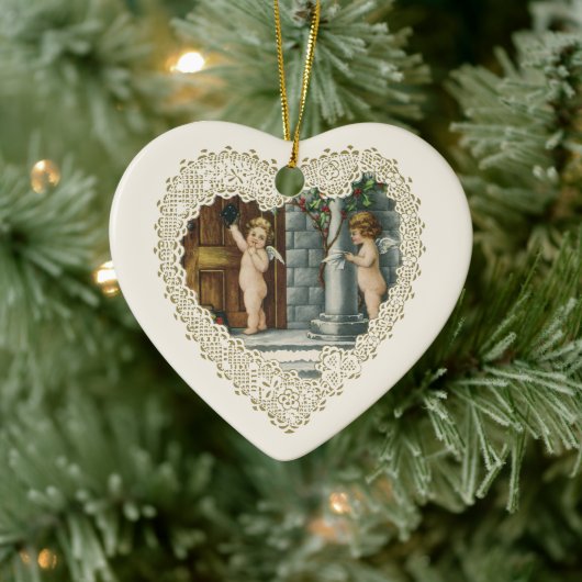 バビクトリアンレンタインデー、ヴィンテージ天使wレター セラミックオーナメント (ツリー)