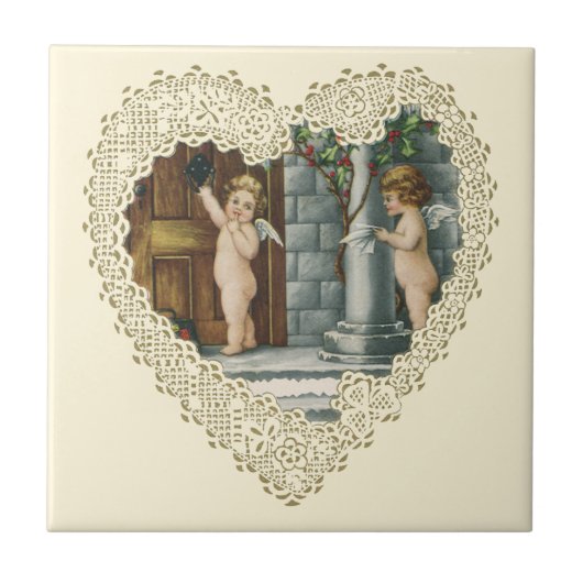 バビクトリアンレンタインデー、ヴィンテージ天使wレター タイル (正面)
