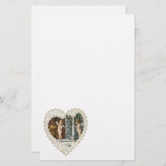 バビクトリアンレンタインデー、ヴィンテージ天使wレター 便箋 (正面/裏面)