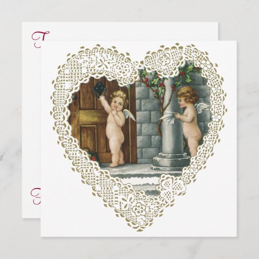 バビクトリアンレンタインデー、ヴィンテージ天使wレター 招待状 (正面/裏面)