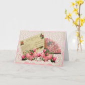 バビクトリアンンタインのカード – バラとアンティークファン カード (黄色い花)