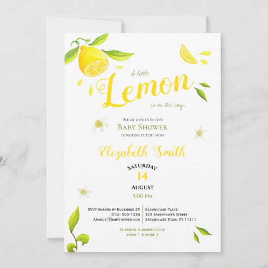 バビシャワユニセックスーの途中のレモン 招待状 (正面)