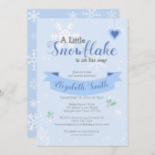 バビシャワーの招待の途中の小さな雪の結晶 招待状 (正面/裏面)