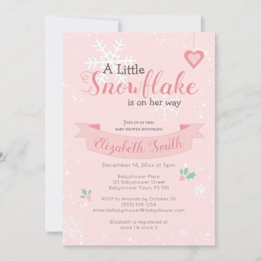 バビシャワーの招待の途中の小さな雪の結晶 招待状 (正面)