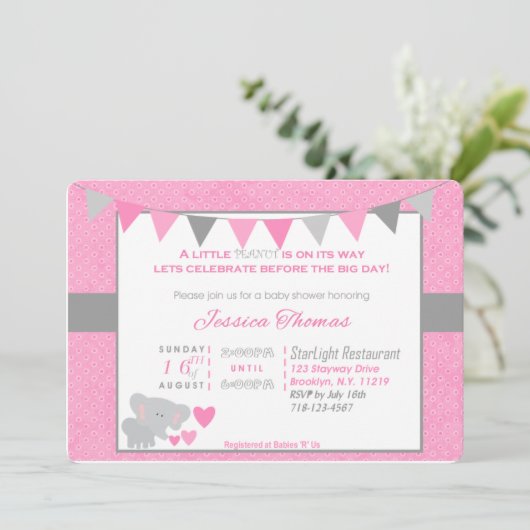 バビーガールエレファントバビシャワー招待状 招待状 (スタンド正面)