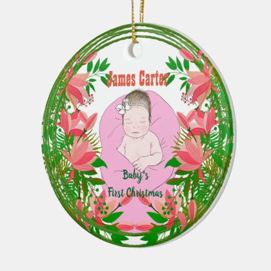 バビーシストカスタムクリスマス写真植物学リース セラミックオーナメント (左)