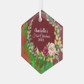 バビーズファーストクリスマスウォーターカラーフローラリースカスタム ガラスオーナメント (正面左)