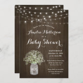 バビーズブレスメイソンのジャール素朴ウッドベイビーシャワー 招待状 (正面/裏面)