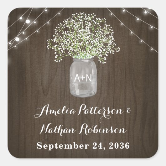 バビーズブレスメイソン素朴ジャーのフェアリー結婚ライツ スクエアシール (正面)