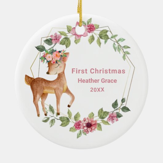 バビーズ初めてのクリスマスガールズディアーパーソナライズされた セラミックオーナメント (裏面)