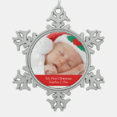 バビーズ初めてのクリスマスパーソナライズされた写真テンプレート スノーフレークピューターオーナメント (正面)
