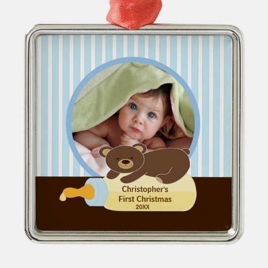 バビーズ初めてのクリスマスフォトオーナメントベアボトル メタルオーナメント (正面)