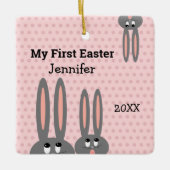 バビーズ1stイースターバニーピンクパーソナライズされた セラミックオーナメント (正面)