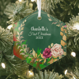 バビーズ1stクリスマスウォーター色フローラリースグリーン ガラスオーナメント
