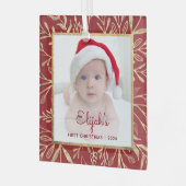 バビーズ1stクリスマスフォトバーガンディ金ゴールドの葉 ガラスオーナメント (正面左)