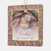 バビーズ1stクリスマスフォト金ゴールド葉ほこりっぽいバラ セラミックオーナメント (左)