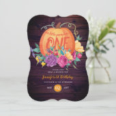 バビー素朴ス1歳の誕生日リトルカボチャは1つ 招待状 (スタンド正面)