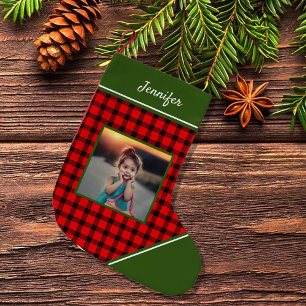 バファローチェックのフォトモノグラム入りグッズをオリジナルで作成 スモールクリスマスストッキング
