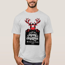 バファローチェック柄のトナカイのカスタマイズされたクリスマス家族 Tシャツ