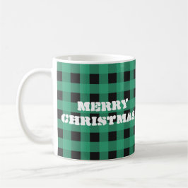 バファロー チェック柄のカスタムモノグラム クリスマス コーヒーマグカップ
