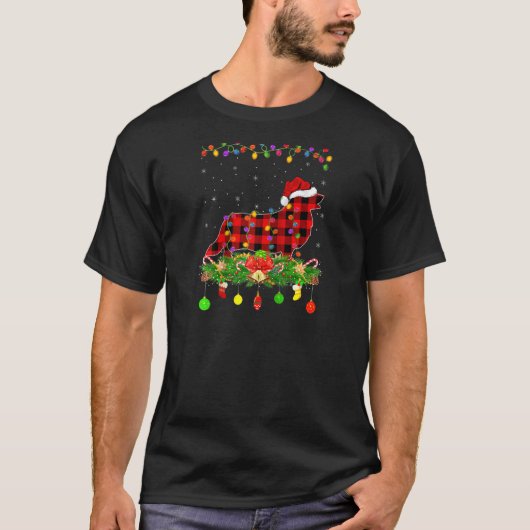 バファロー・チェック ウェルシュ・コーギー クリスマスP Tシャツ (正面)