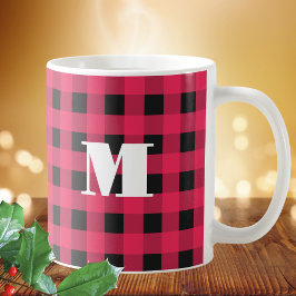バファロー・チェック 赤黒 モノグラム クリスマス コーヒーマグカップ