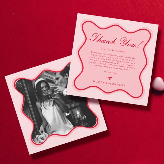 バファンキーンタイン写真赤とピ結婚ンク サンキューカード