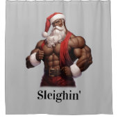 バフアフリカンサンタトレーニング筋肉ジム シャワーカーテン (正面)