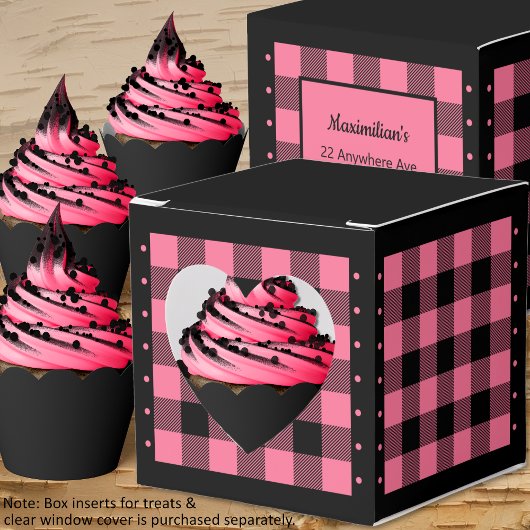 バフアローチェック - ピンクとブラック - ハート フェイバーボックス