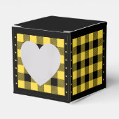 バフアローチェック - 黄色と黒 - ハート型ギフトボックス フェイバーボックス (正面サイド)
