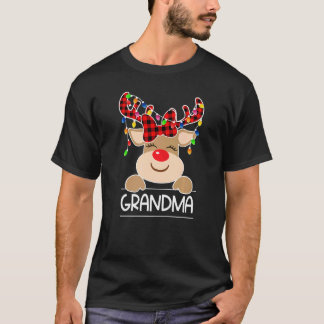 バフアロープレイドおばあさんトナカイクリスマスライトファミリー Tシャツ