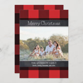 バフアロープレイドとブラックボードのクリスマス写真 シーズンカード (正面/裏面)