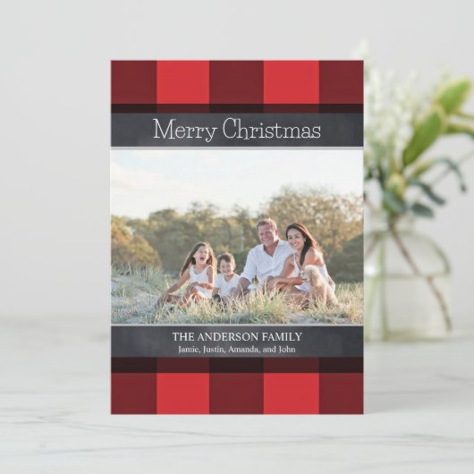 バフアロープレイドとブラックボードのクリスマス写真 シーズンカード (スタンド正面)
