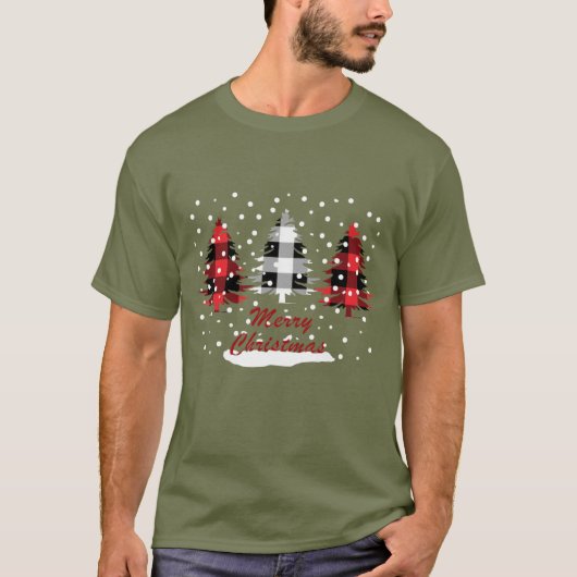 バフアロープレイドのクリスマスツリー Tシャツ (正面)