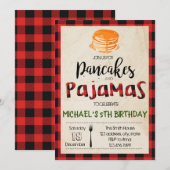 バフアロープレイドのパ pancake pjs パーティー招待状 招待状 (正面/裏面)