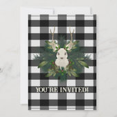 バフアロープレイドのフェスティブなトナカイのクリスマスパーティー 招待状 (正面)